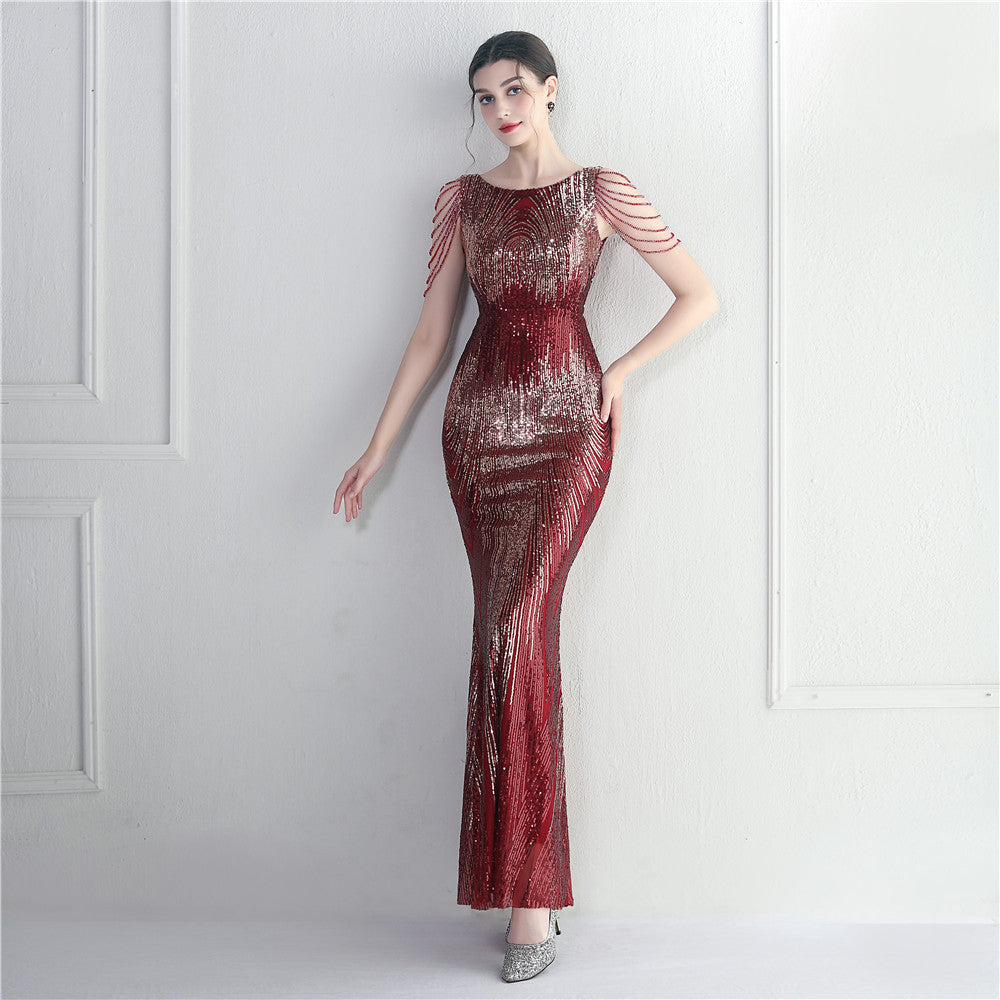 Positioning flower bead piece beading sexy party dinner ceremony concert long dress 9