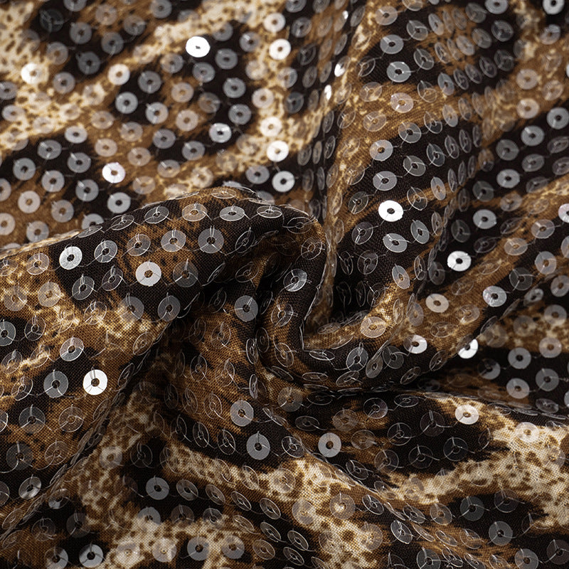 Women's spring and summer leopard print sequin low waist hollow slit Lace-Up skirt 19