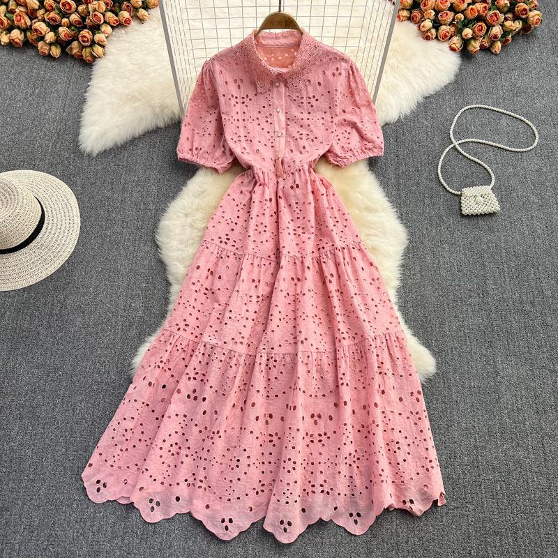 Autumn/Spring High-Waist Puff Sleeve Peter Pan Collar Dress Elegant Chic Holiday Dress 4