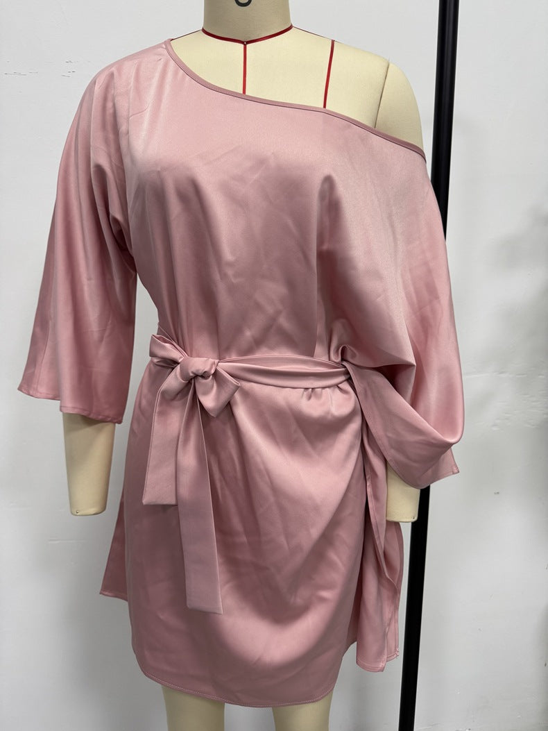 Women Satin Off-shoulder Asymmetrical Dress 5