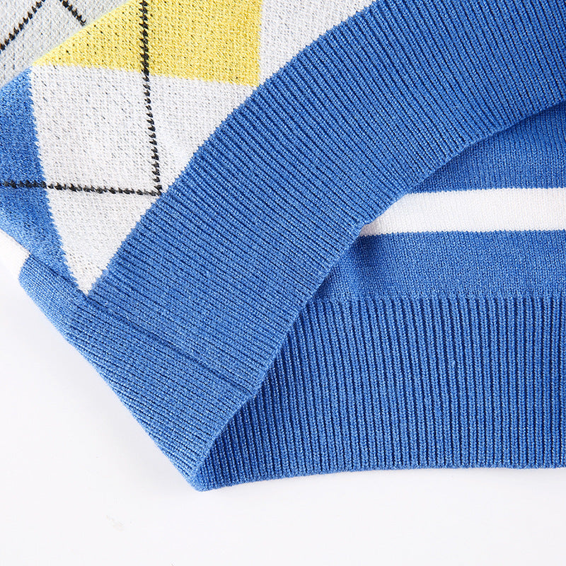 Women Solid Plaid Sleeveless V-Neck Sweater 54