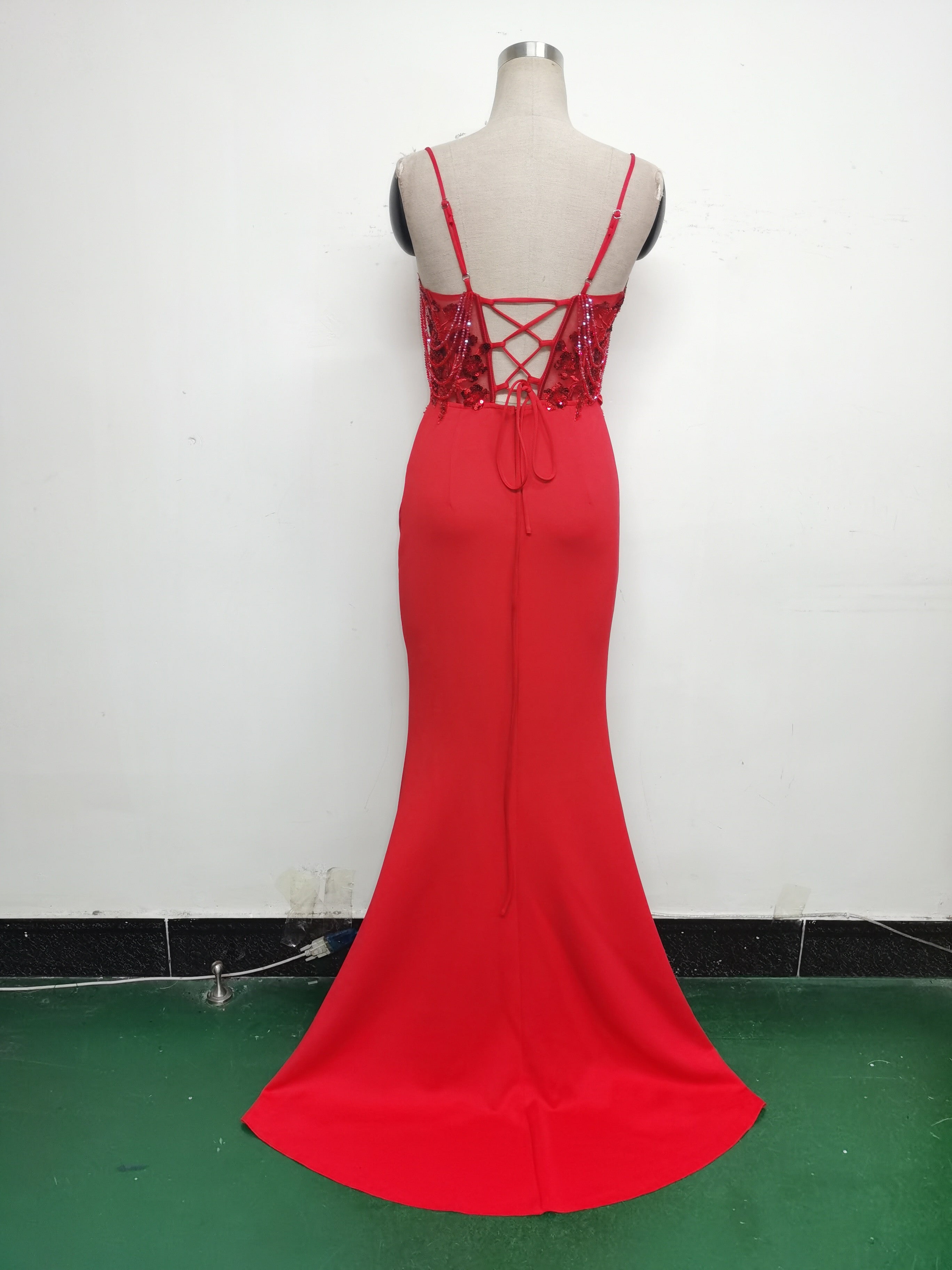 Women Fishbone Lace-Up Formal Formal Party Prom Strappy Sequin Evening Dress 25