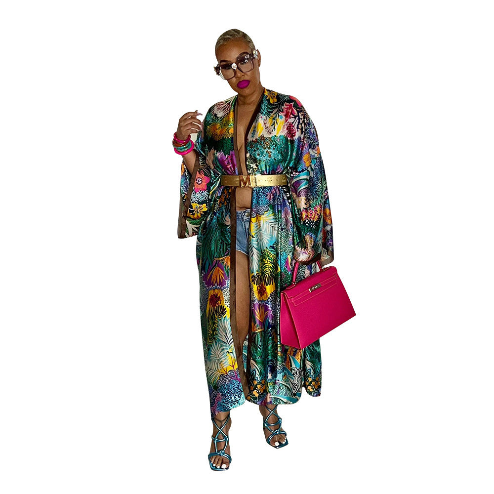 Women Casual Long Sleeve Print Robe 15