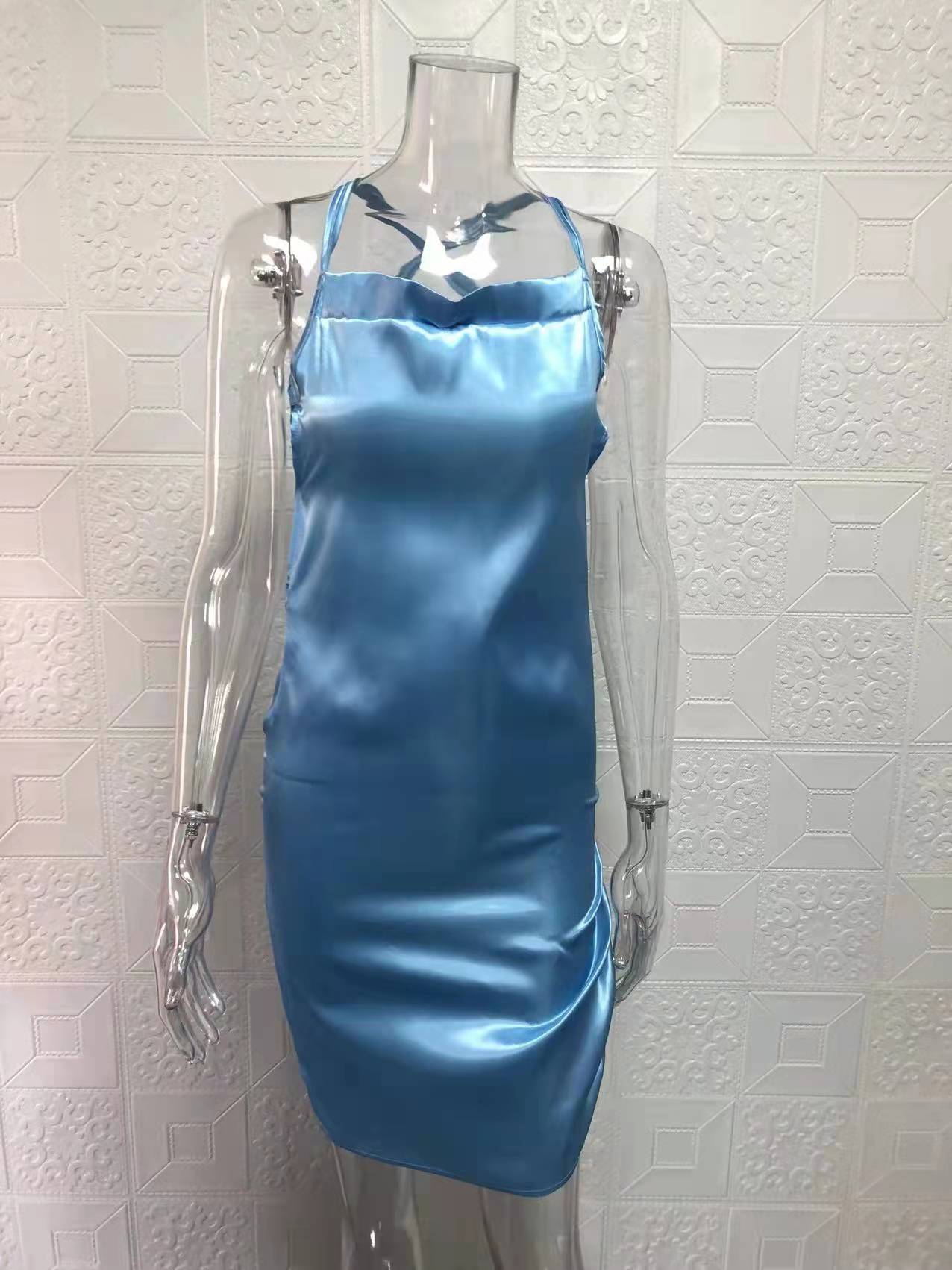 Women Sexy Strapless Pleated Backless Hollow Strap Dress 35