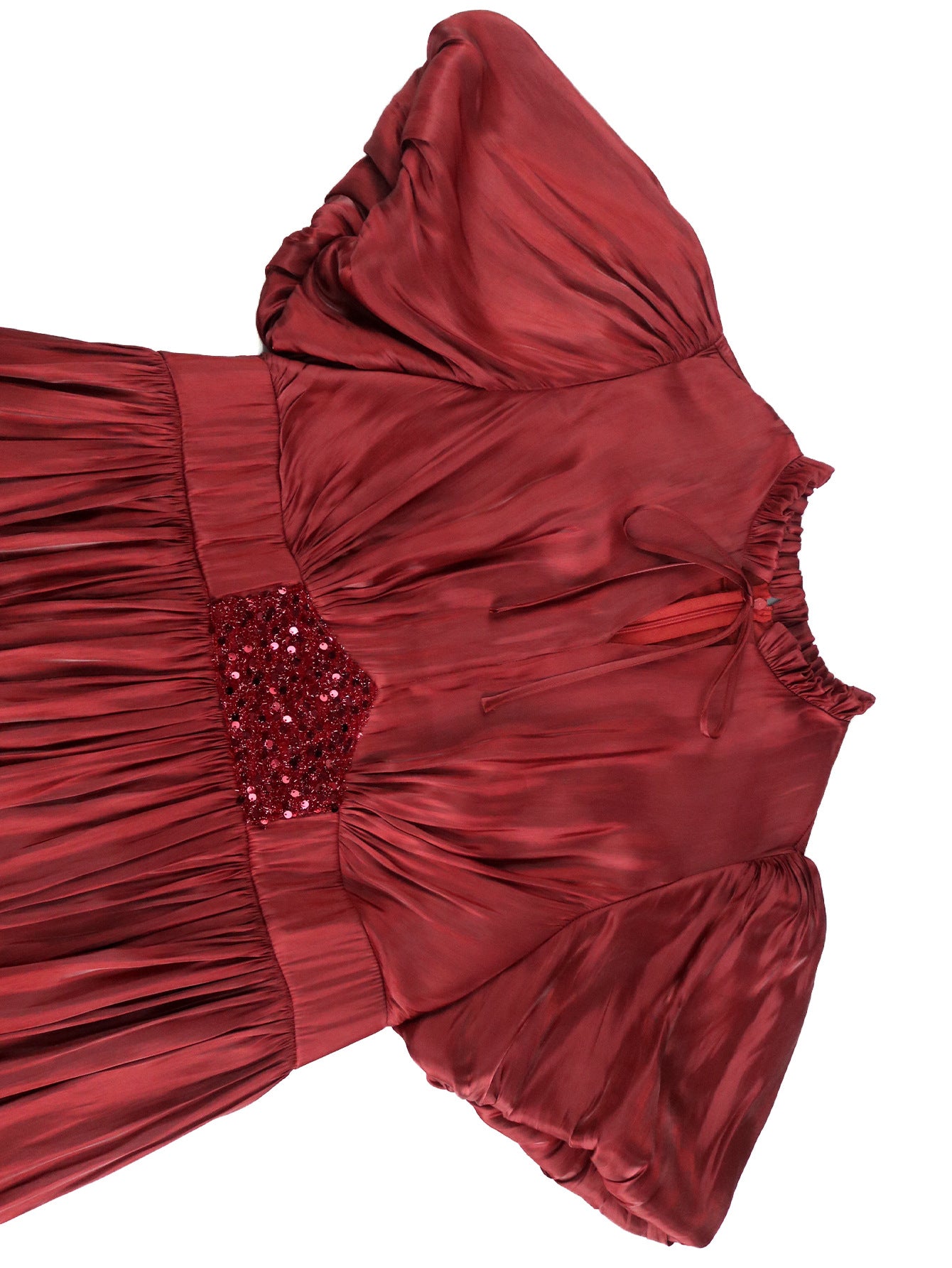 Plus-Size Women Lantern Puff Sleeve Ruffle Belted Sequined Formal Party Dress 11