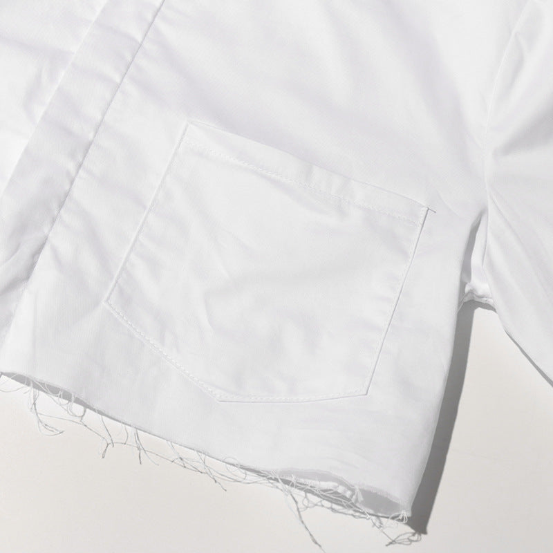 Fashionable Casual Top Spring Turndown Collar Long Sleeve Short Solid Shirt 11