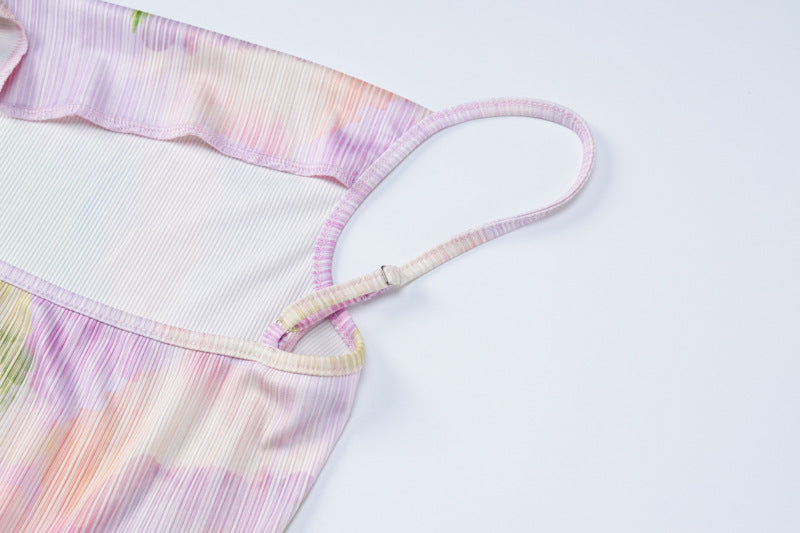 Women's Summer Fashion Print Chic Slim Low Back Strap Dress 16