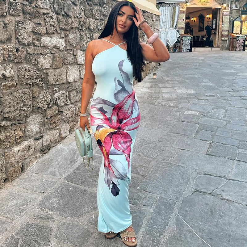 Women's Fashion Print Sexy Halter Neck Sleeveless Casual Holidays Trend Dress 3