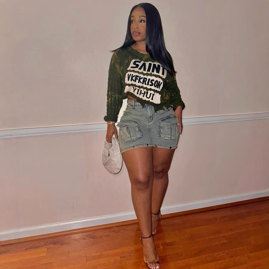 Women Pocket Removable Button Denim Pants 5