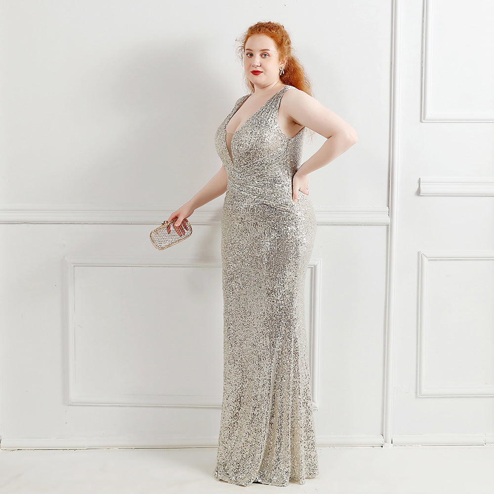 Plus Size Women Sequins Sleeveless Formal Party Evening Dress 5