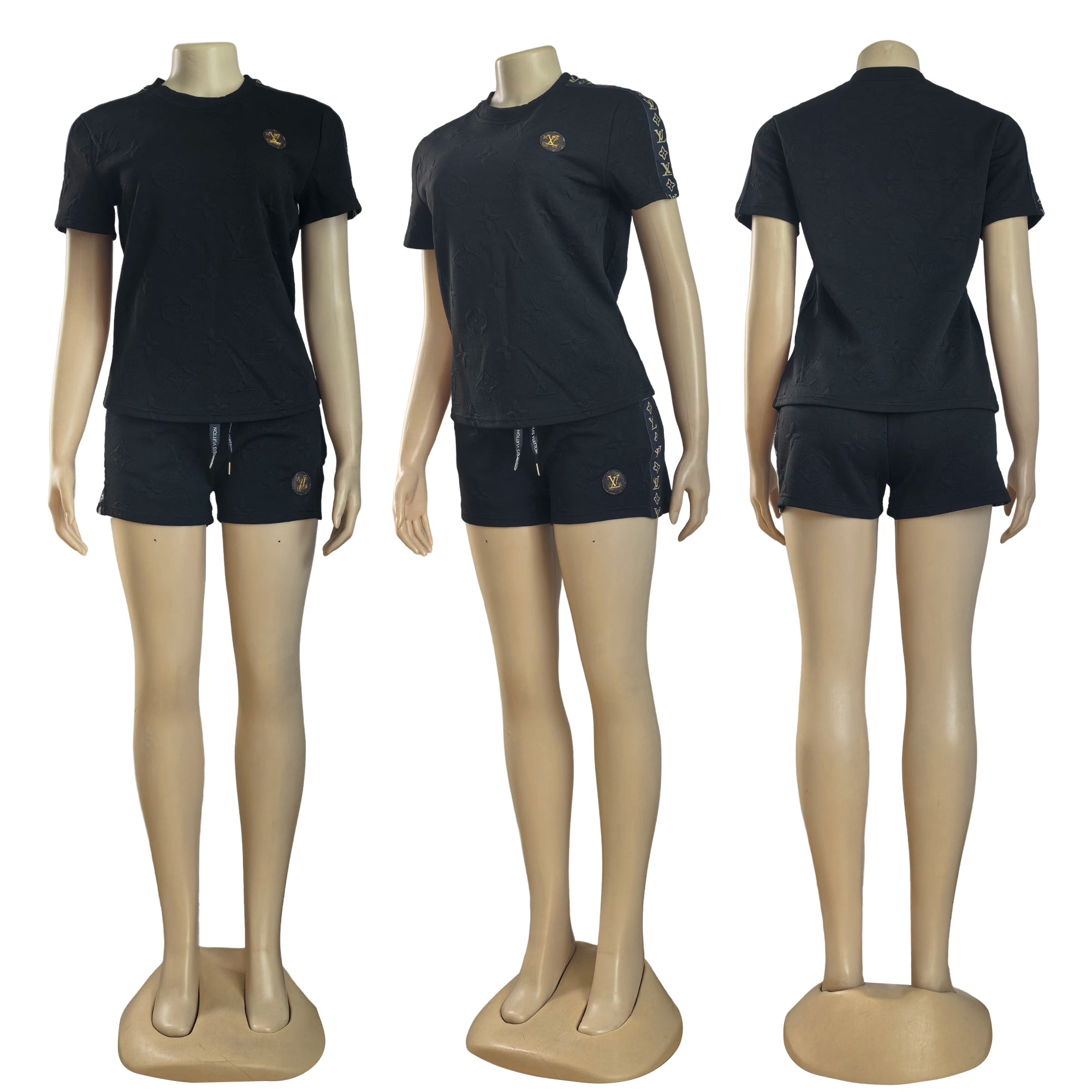 Women Jacquard Short Sleeve Top and Shorts Sports Two Piece Set 12