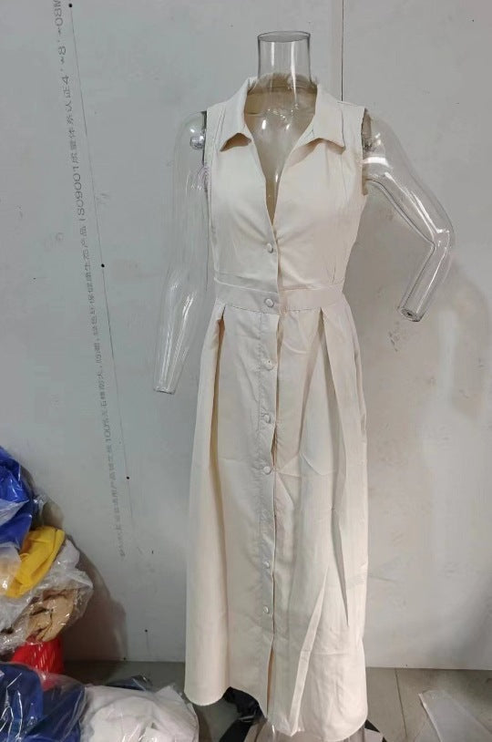 Women Summer V-Neck Sleeveless Belted Elegant Dress 6