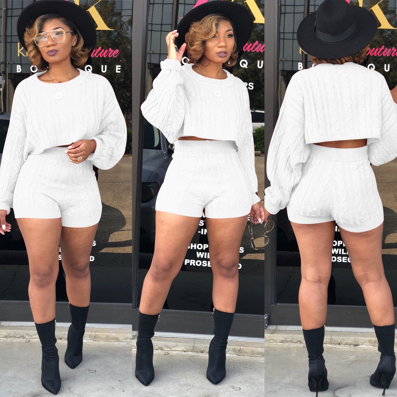 Women's Knit Sweater Shorts Nightclub Two-Piece Set 8