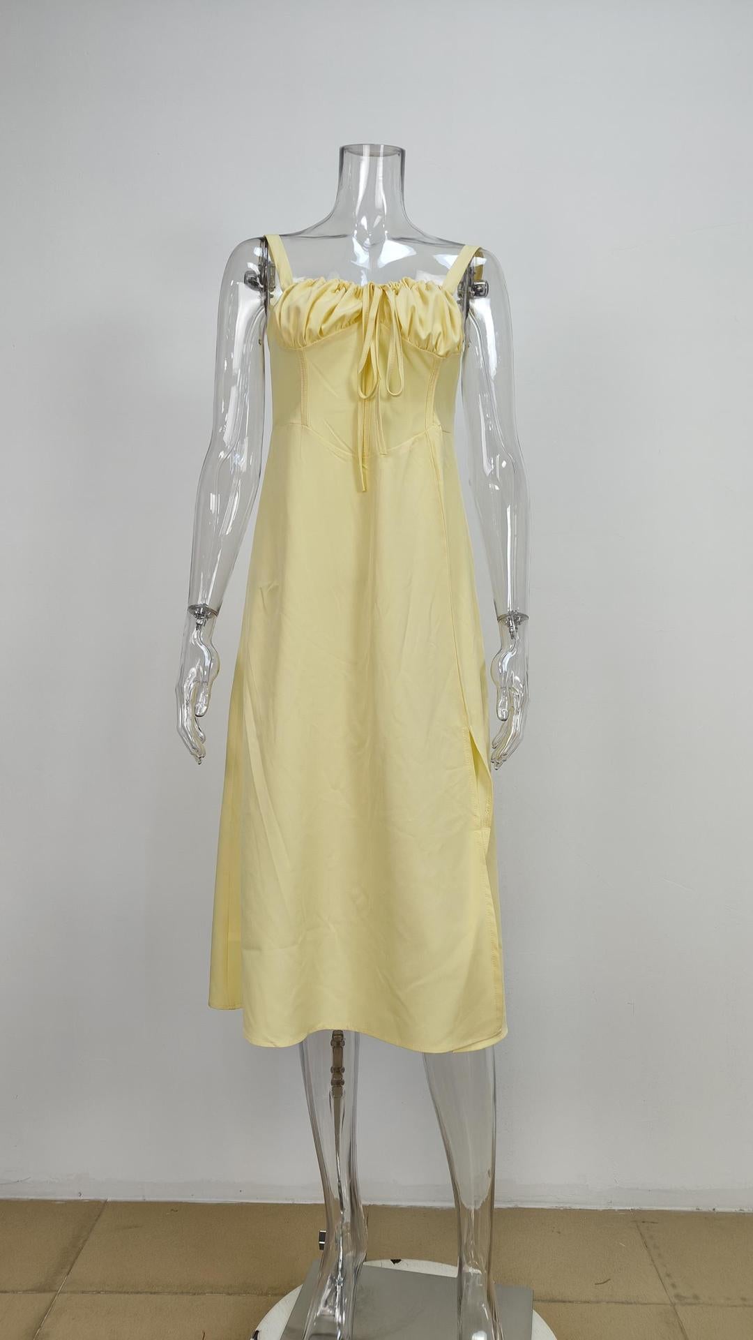 Women Spring Printed French Floral Backless Suspender Slit Dress 28