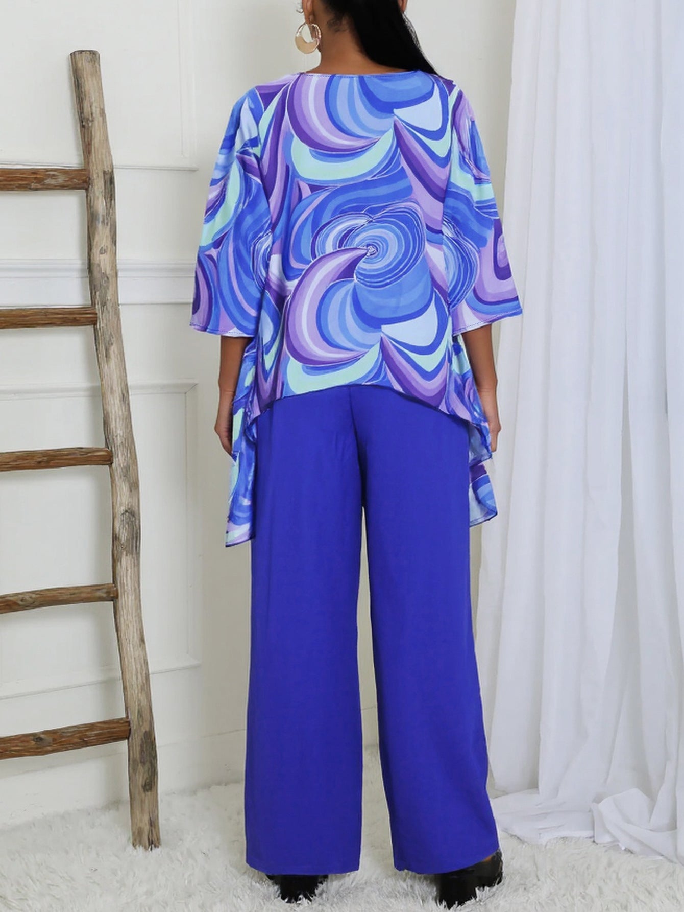 Women Elegant Round Neck Long Sleeve Top and Pants Two-piece Set 3