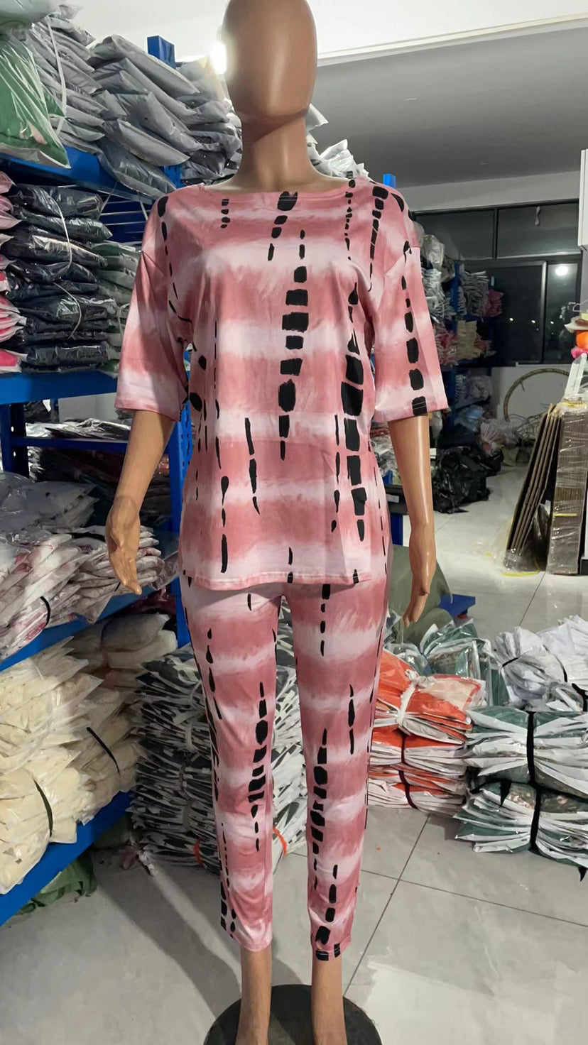 Fall Women Casual Print Top and Shorts Two-piece Set 10