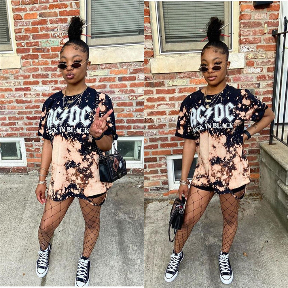 Women's Spring Summer Fashion Style Print Short Sleeve T-shirt shorts two piece Set 4