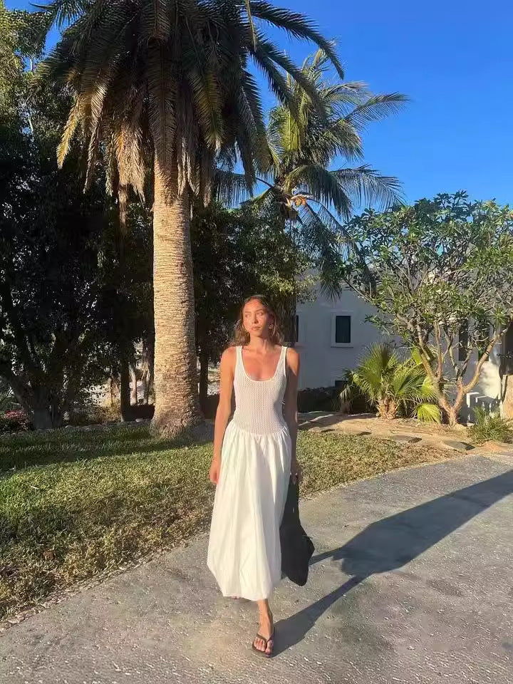 Fashion Summer Sleeveless Mesh Patchwork Sleeveless Slim Chic Dress