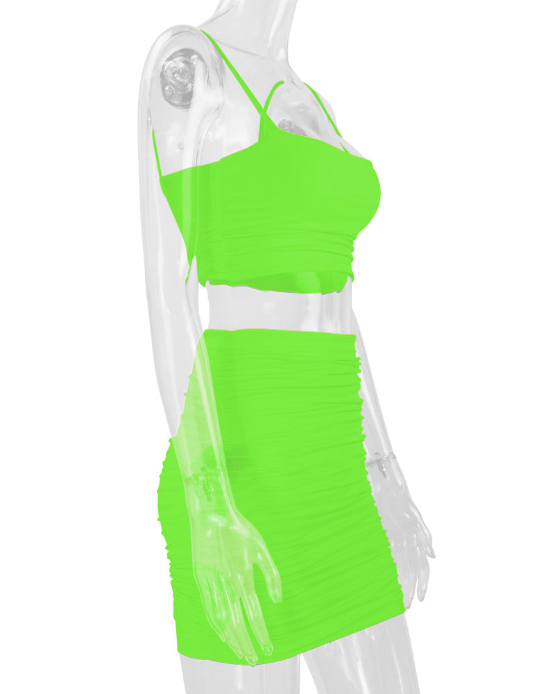 Sexy Camisole Ruched Bodycon Skirt Two-Piece Set For Women 29
