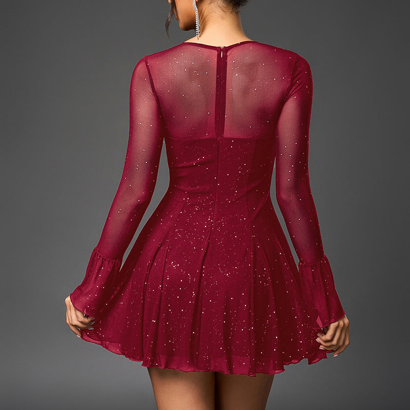 Mesh Bell Sleeve DSequin See-Through Mini Dress 8