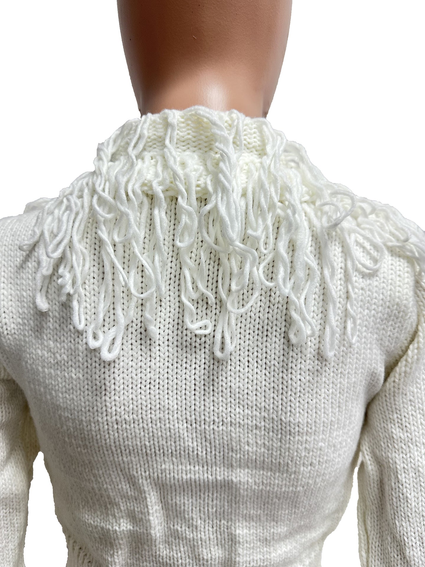 Autumn & Winter Knitted Crochet Fringe Lace-Up Long Sleeve Bodycon Skirt Set 15