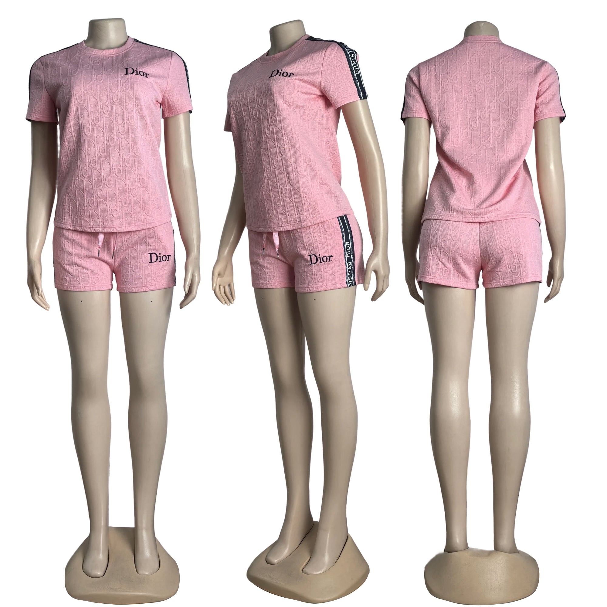 Fashionable Women's Embroidered Jacquard Short Sleeve Two Piece Shorts Set 5