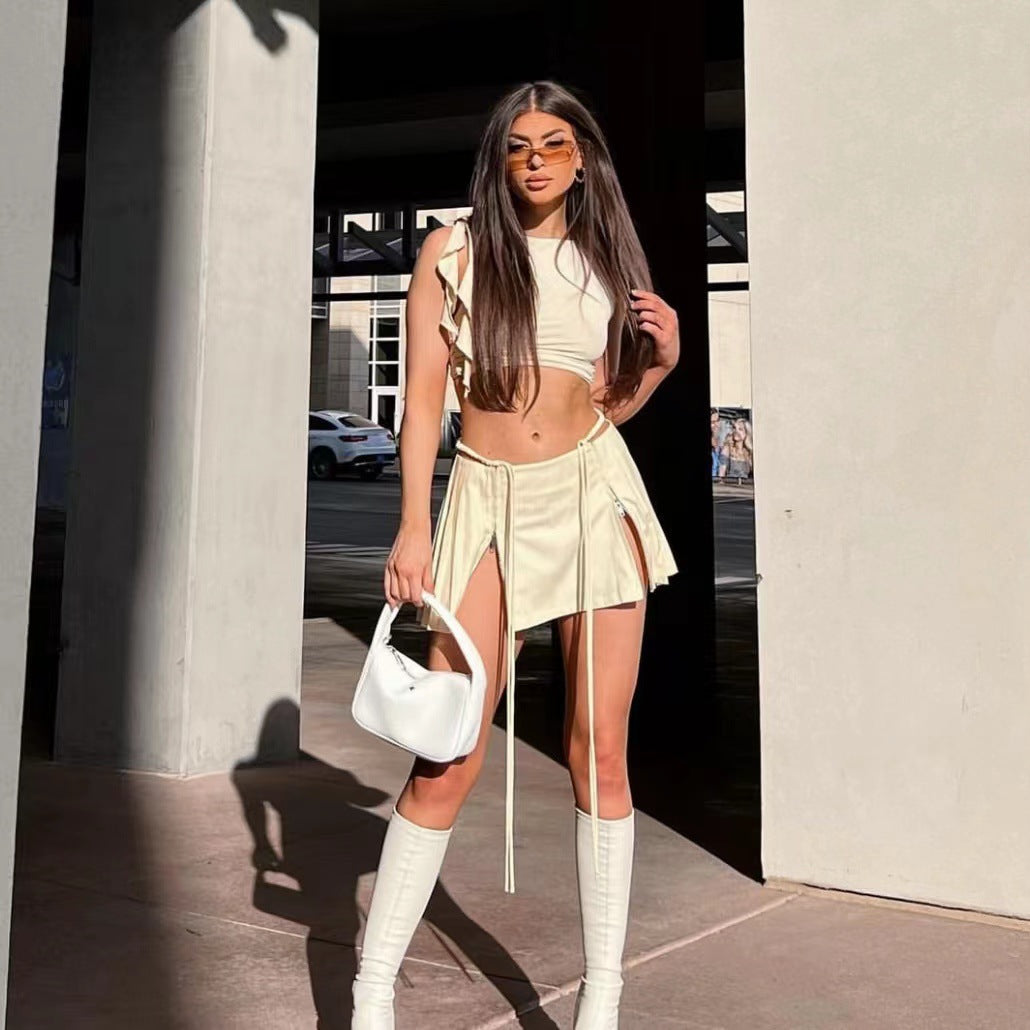 Summer Women's Zipper High Waist A-Line Pleated Skirt 8