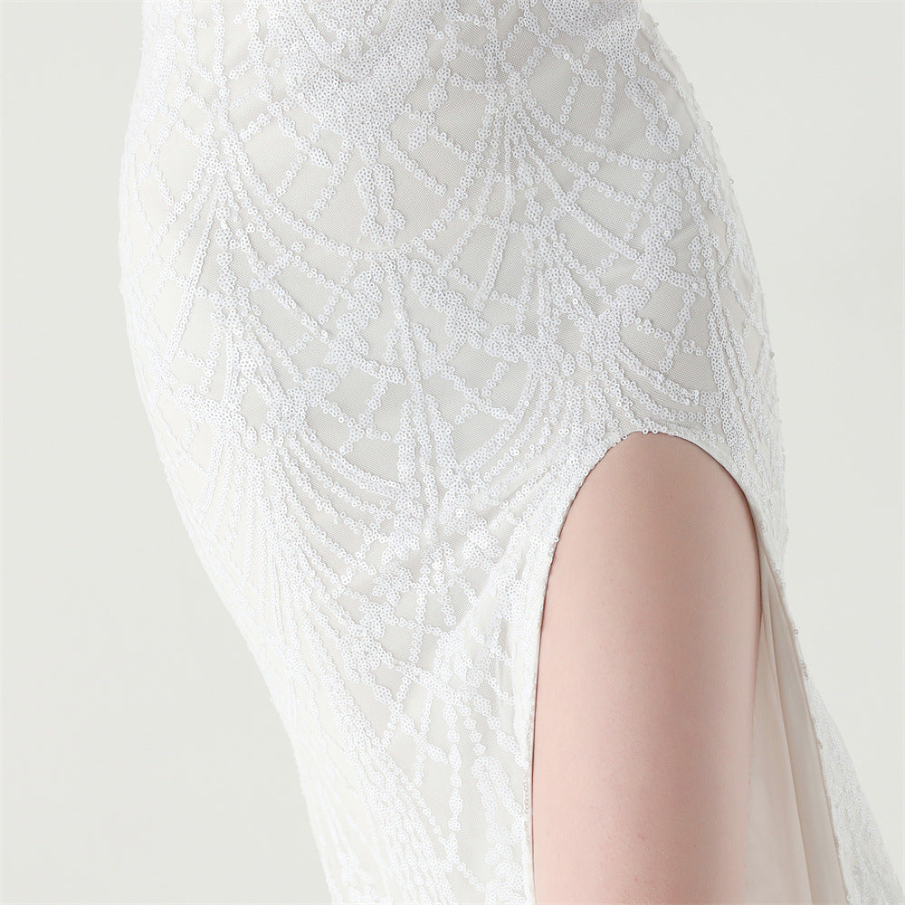 Women Beaded Tube Fishbone Lace-Up Sequin Formal Party Evening Dress 64