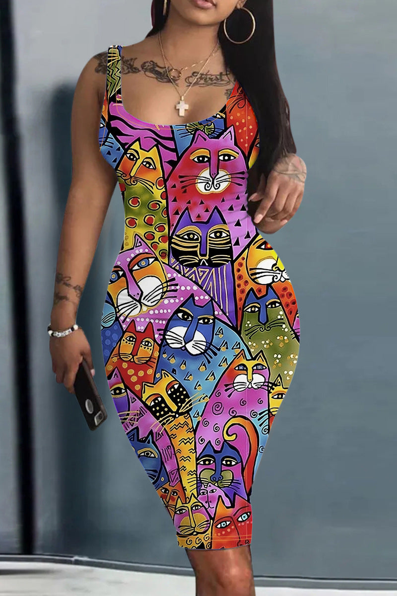 Sexy Fahionable Print Straps Bodycon Dress