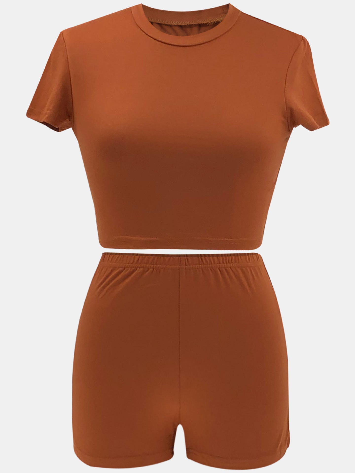 Women Summer Solid Crop Top Shorts Two-Piece Set 66