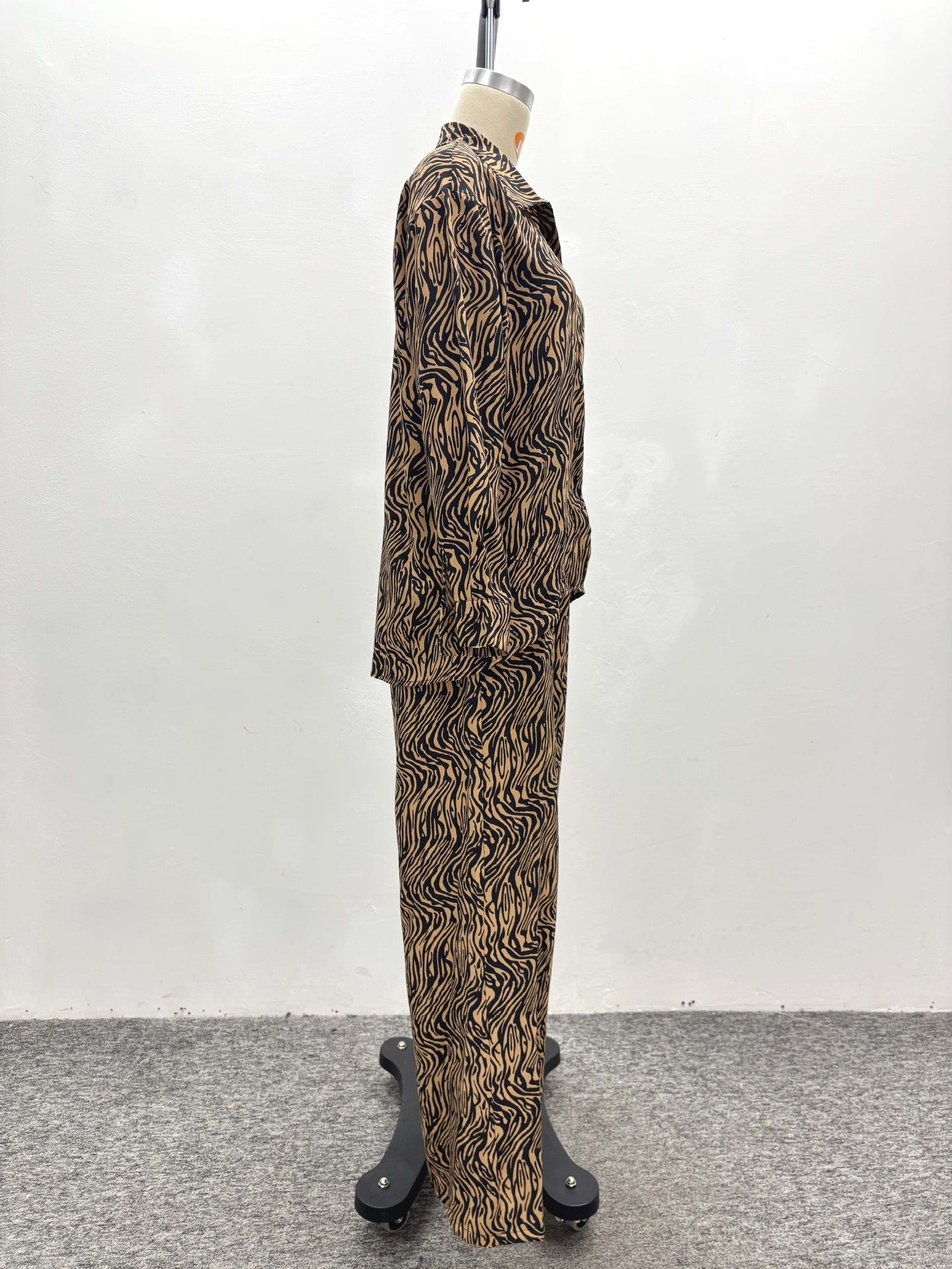 African Zebra Print Long Sleeve Shirt Wide Leg Pants Two Piece Set 8