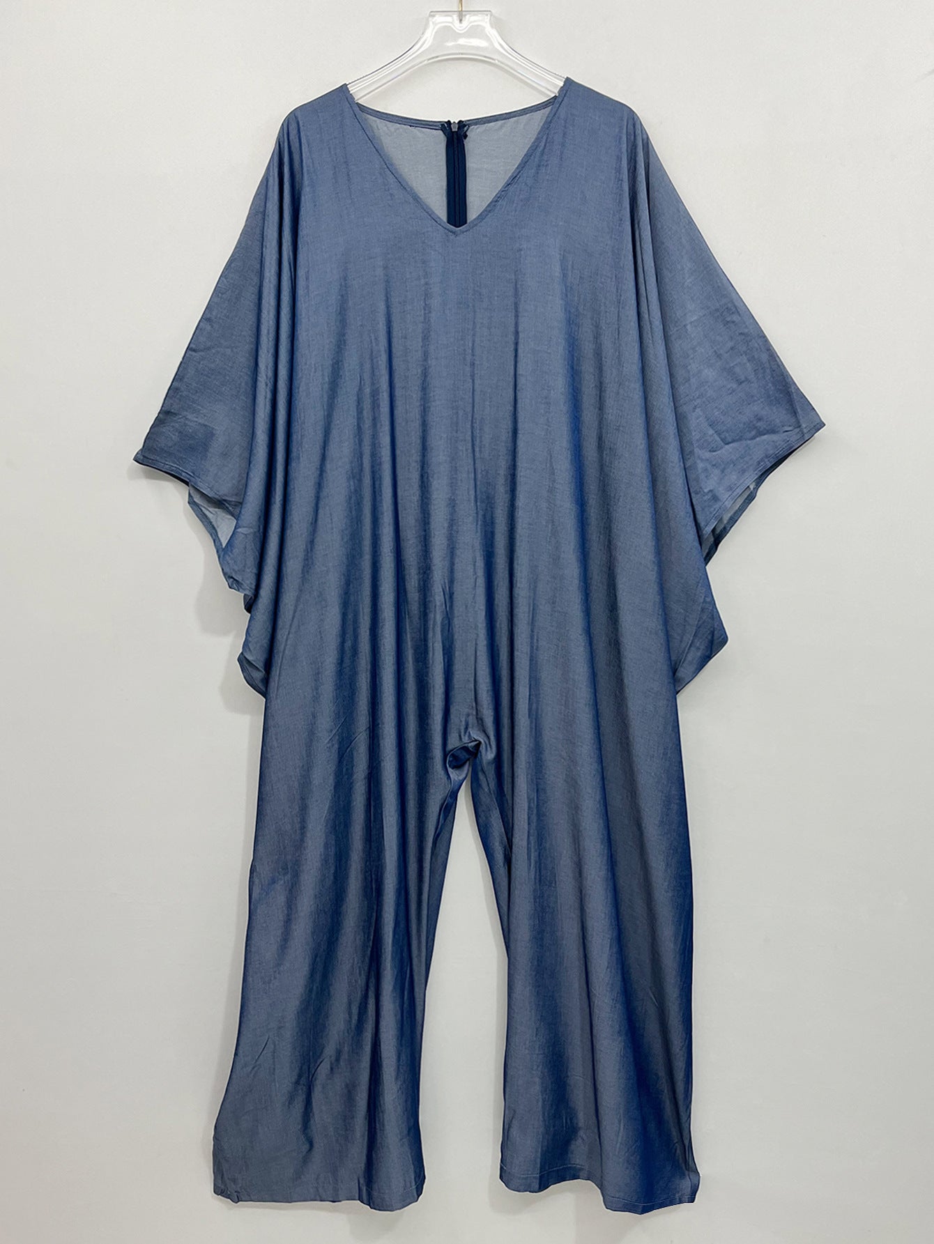Plus Size V-Neck Loose Denim Jumpsuit 6