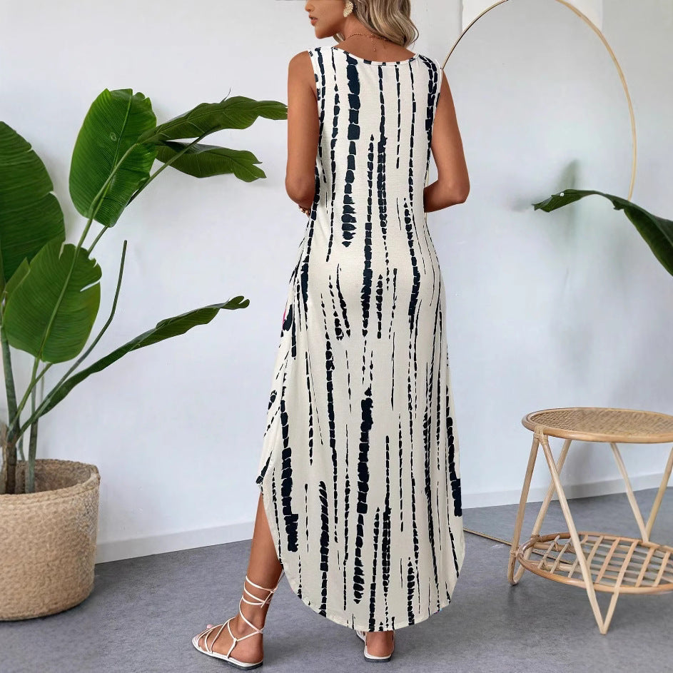 Women Summer Printed Sleeveless Split Sundress 5