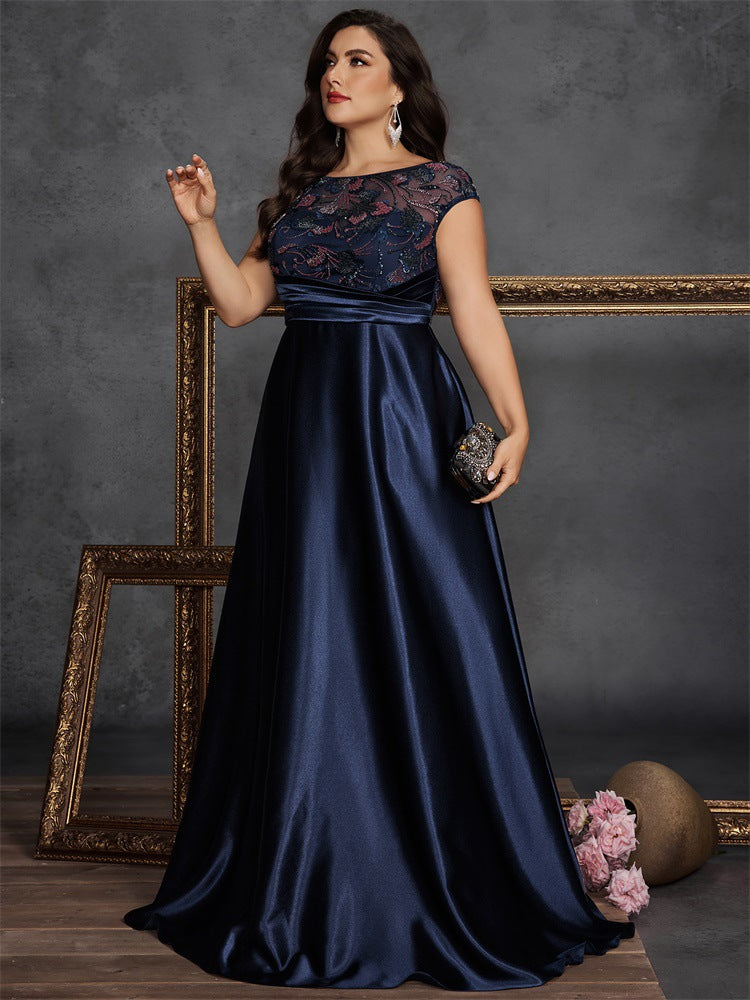 Plus Size Women's Fashionable Formal Evening Ball Gown Elegant Sequin Patchwork Round Neck Sleeveless Embroidered A-Line Dress 4