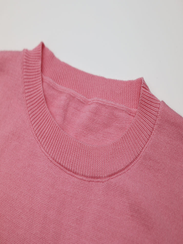 Women Contrast Color Flower Round Neck short-sleeved Top 19