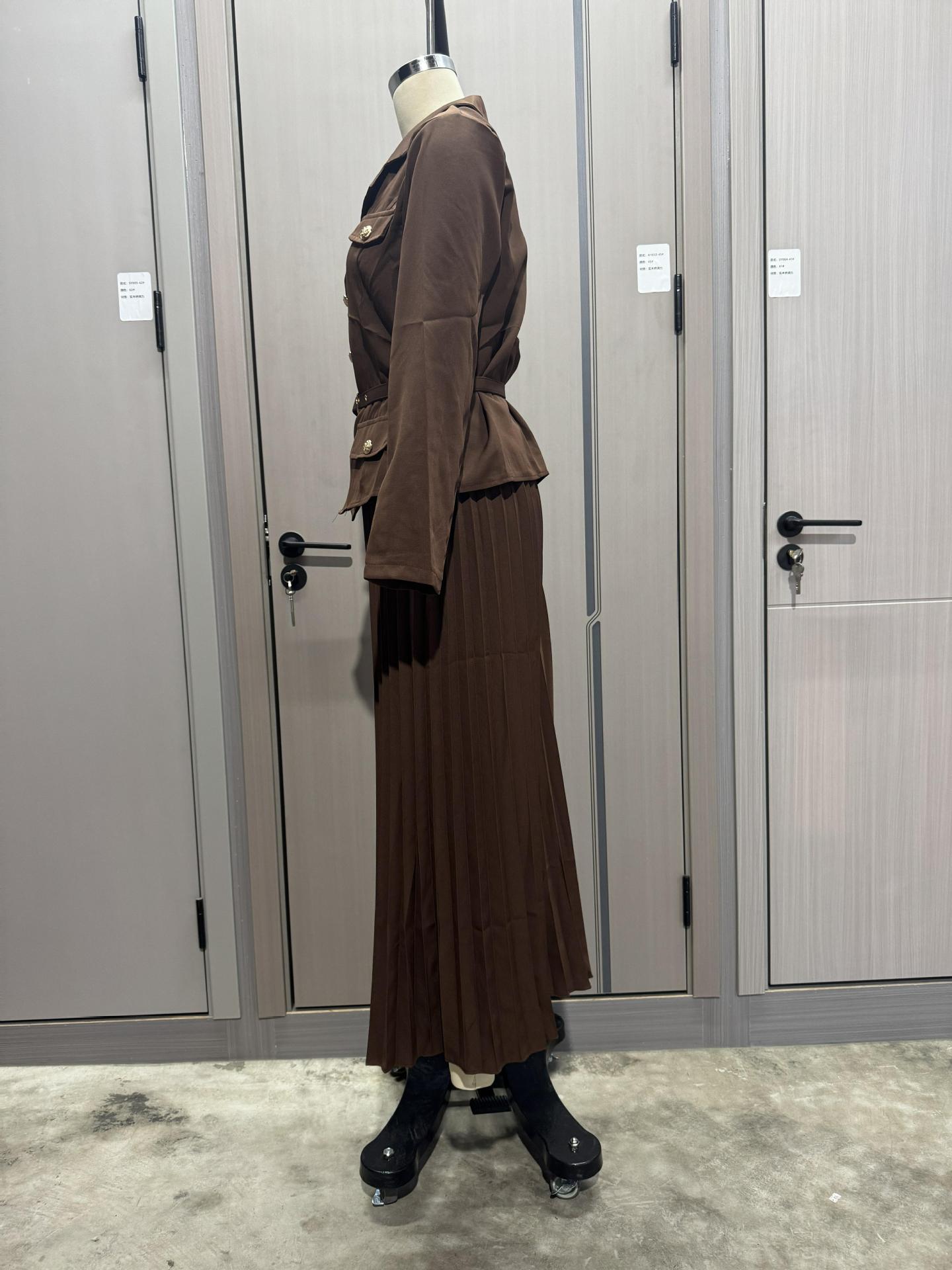 Women Button Blazer and Pleated Skirt Two Piece Set 19