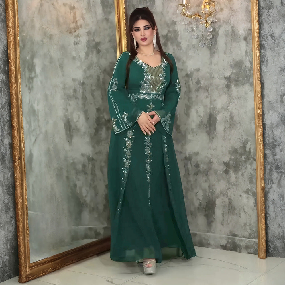 Plus Size Women elegant Beaded Muslim dress