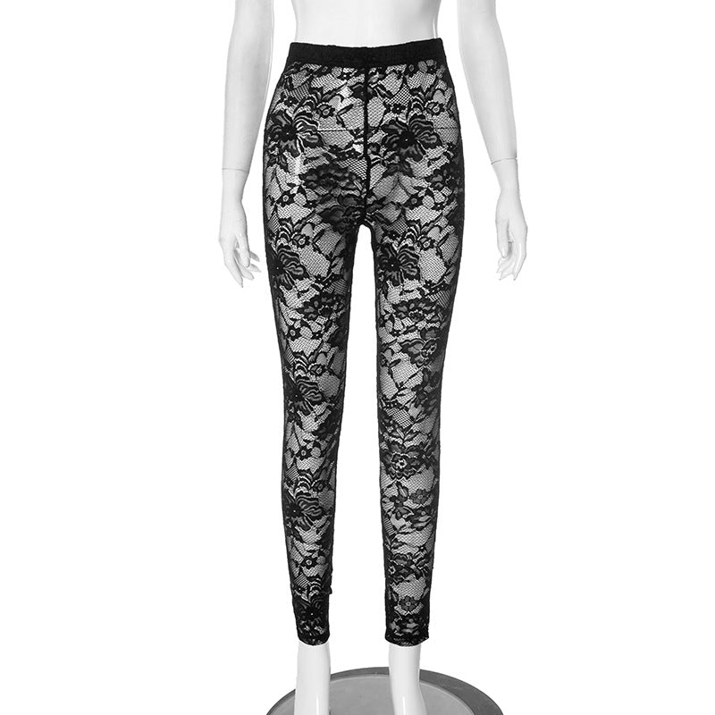 Lace Basic Stretch See-Through Mesh Pants for Women 9