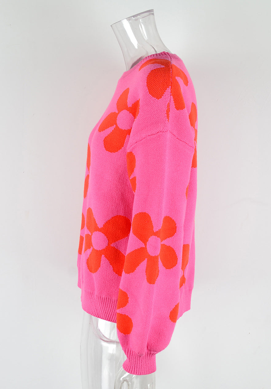 Autumn and winter women's printed sweater pullover flower plus size sweater 37