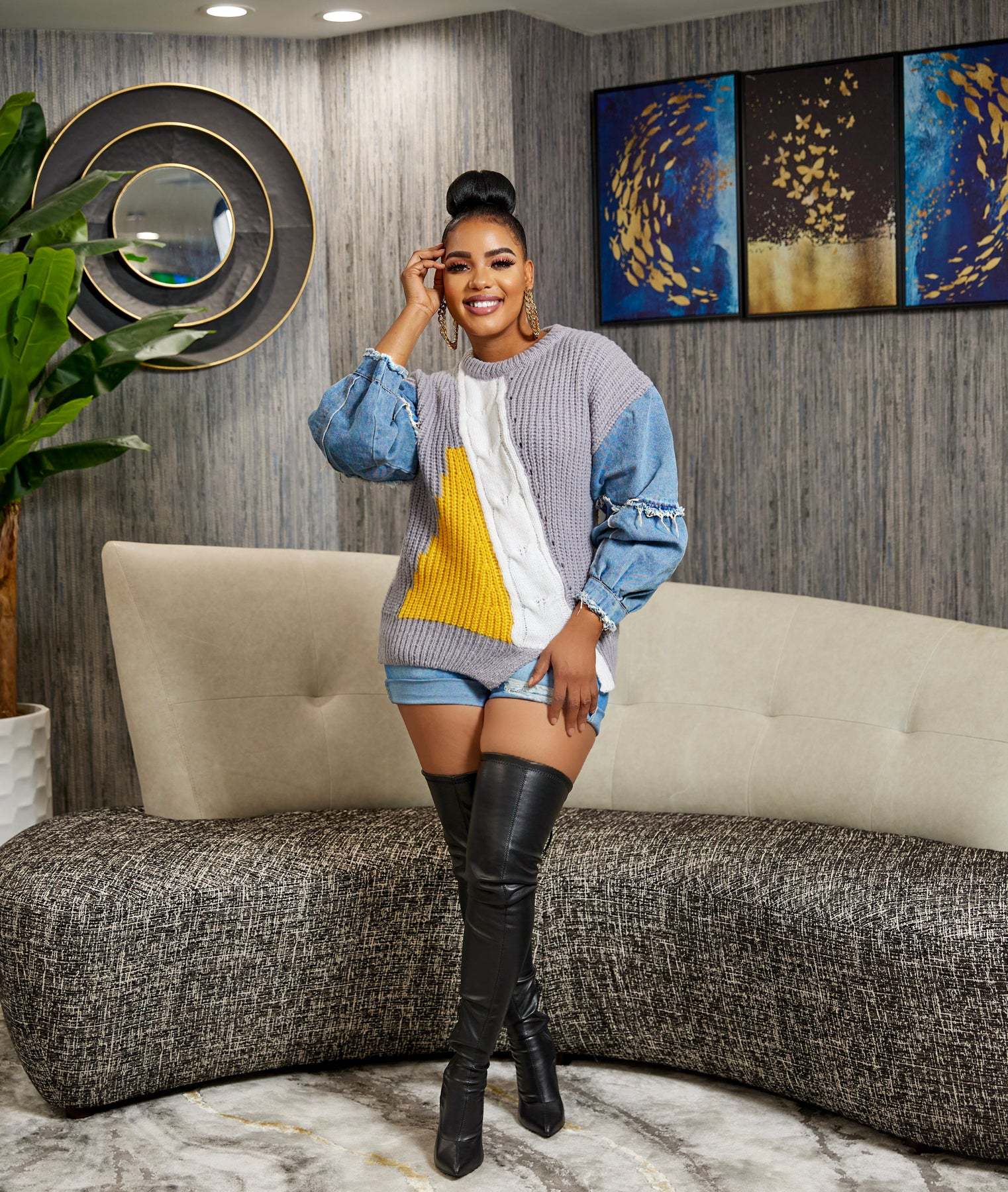 Women's Denim Knitting Patchwork Top 3