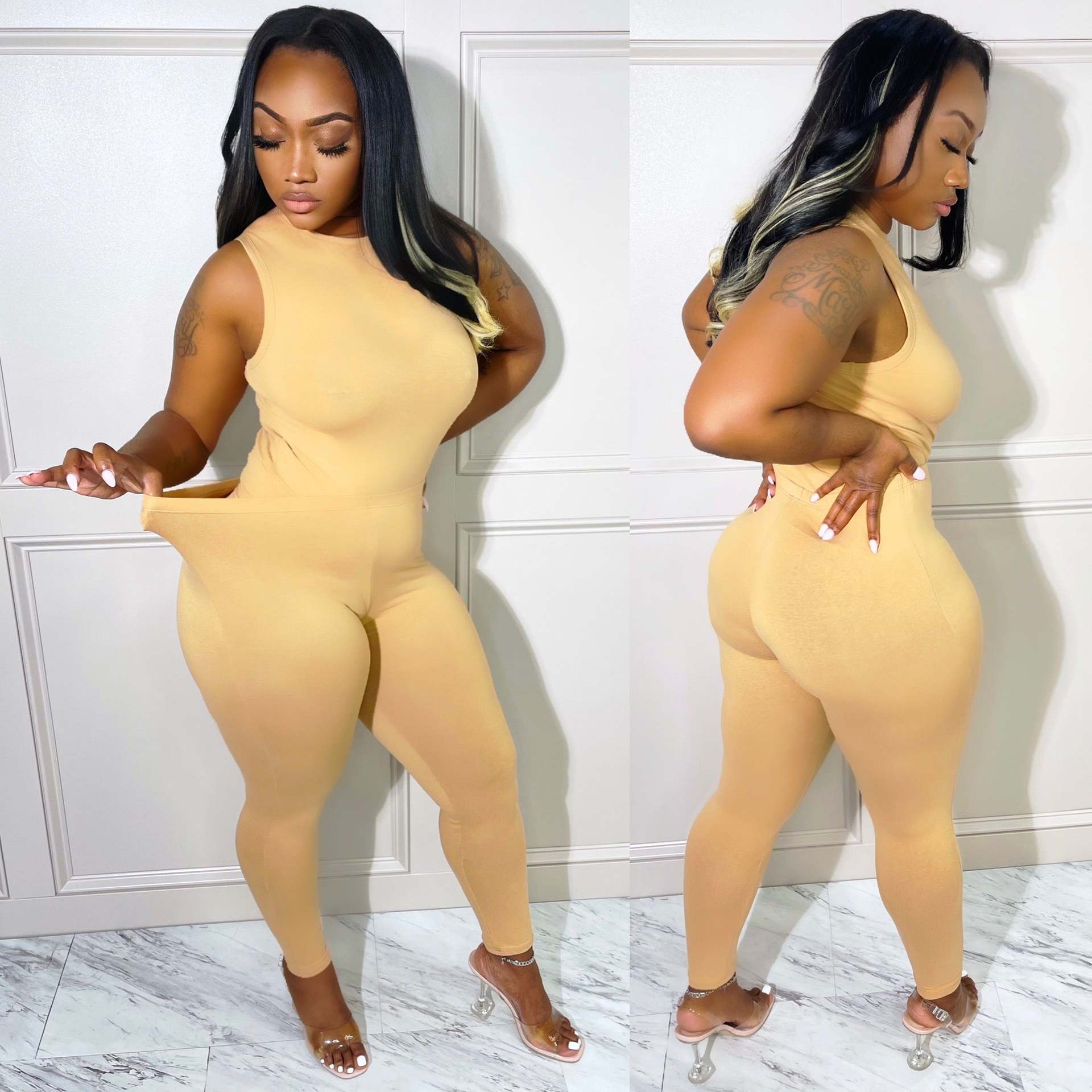 Women's autumn and winter women's solid color multicolor sleeveless two piece pants set 14