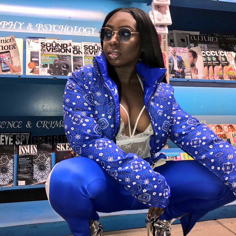 Winter Turndown Collar Camo Print Zip Reversible Women's Cotton Top 4