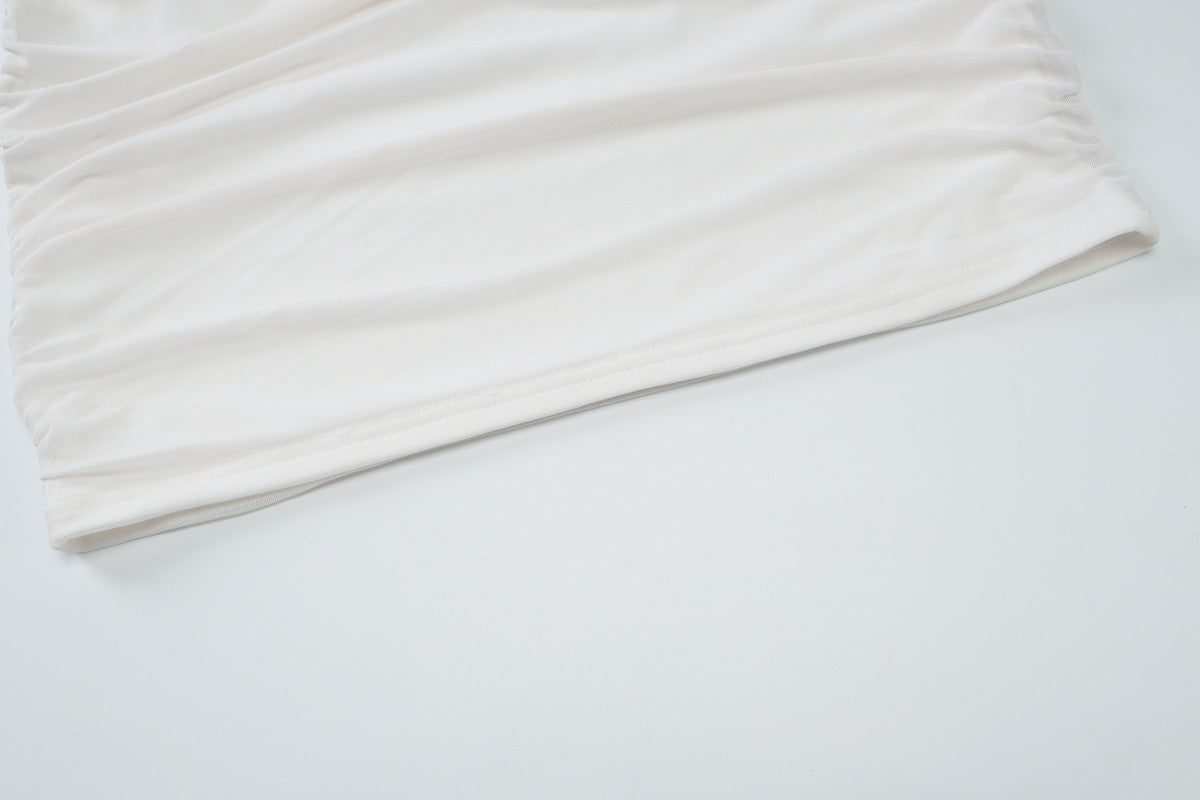 Summer Mesh Patchwork Ribbon Halter Neck Solid Color Bodycon Dress for Women 17