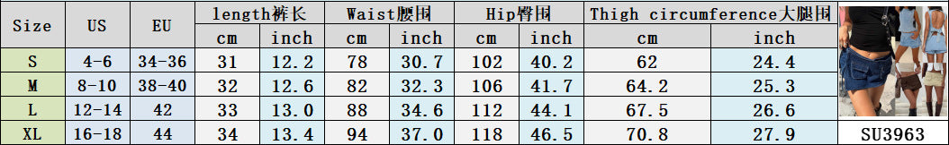 Women American Retro Pocket Tie Denim Pants Skirt 10