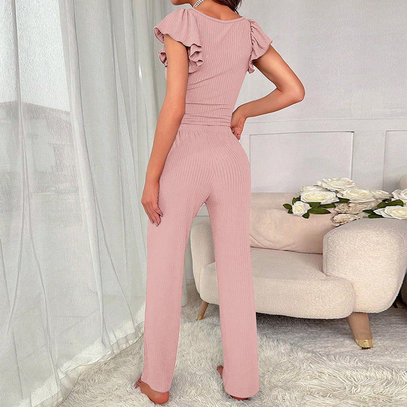 Women Short Sleeve Top Long Pants Casual Two-piece Set 6