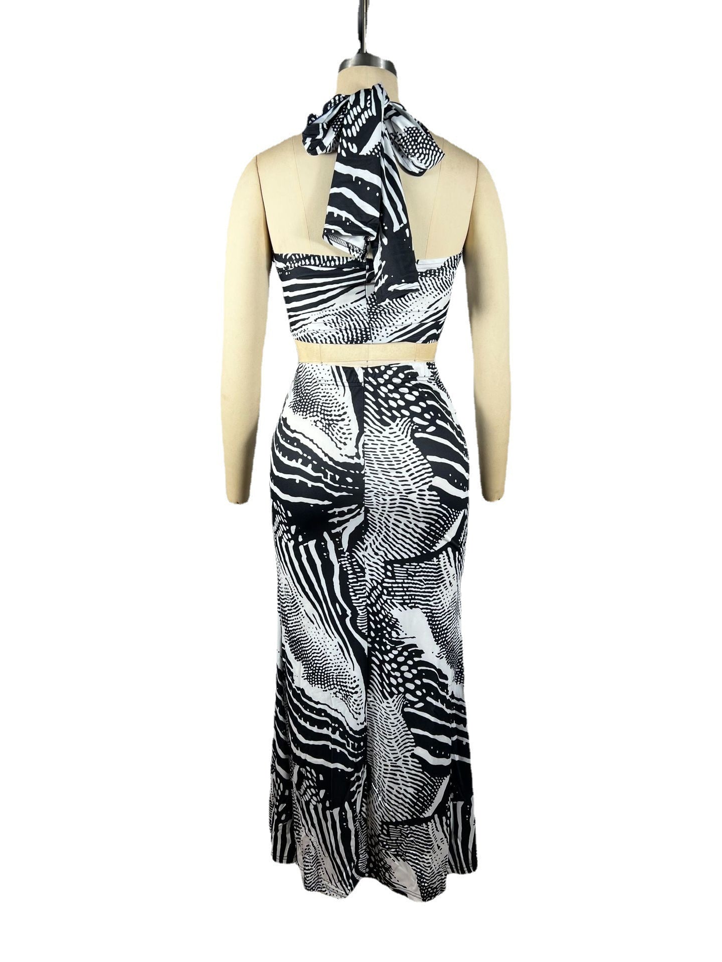 Women's Digital Random Printing Wrapped Chest Low Back Mermaid Skirt Set 10