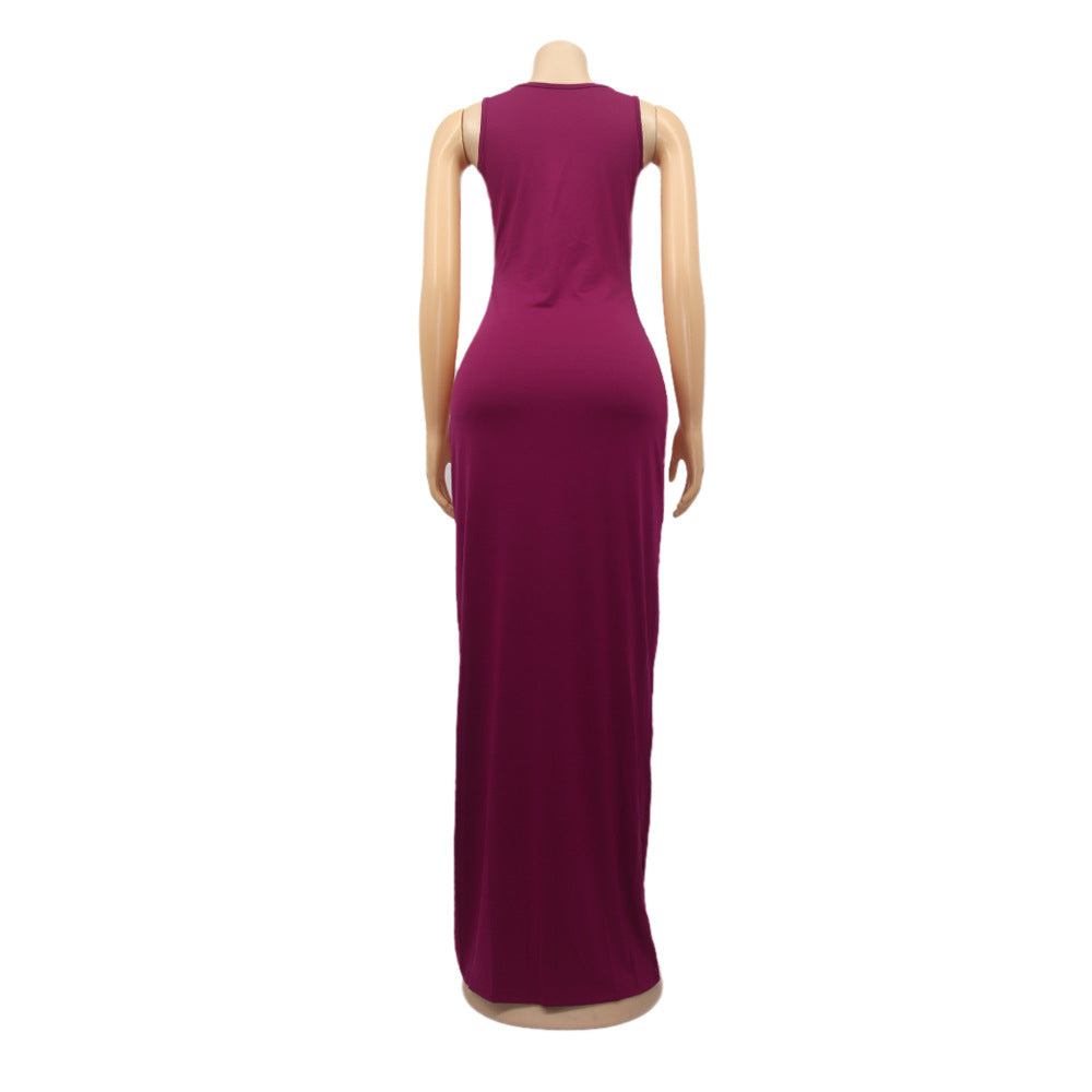 Sexy Women's Solid Color Sleeveless Cutout Women's Long Dress 13