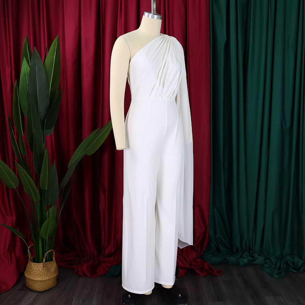 African Women's Solid Color Sexy One Shoulder Formal Party Fashion Jumpsuit 25