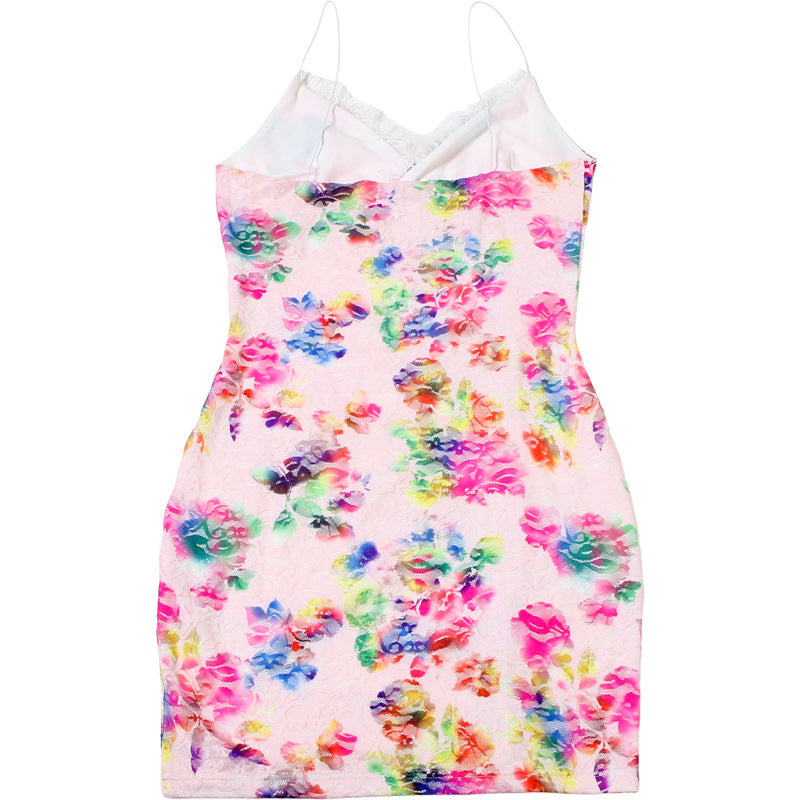 Fashion Sexy V-Neck Lace Patchwork Floral Strap Women's Dress 20