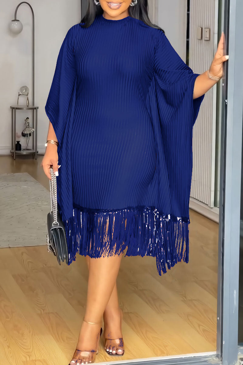 Sequin Tassel Bat Sleeves Elastic Bodycon Dress 7